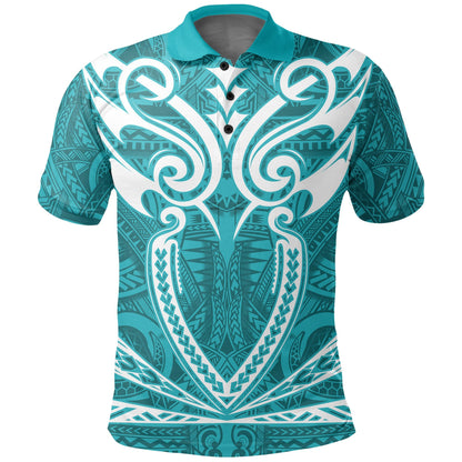 Hawaii Kanaka Polynesian Football Jersey Polo Shirt - Cyan - Bernice - AH