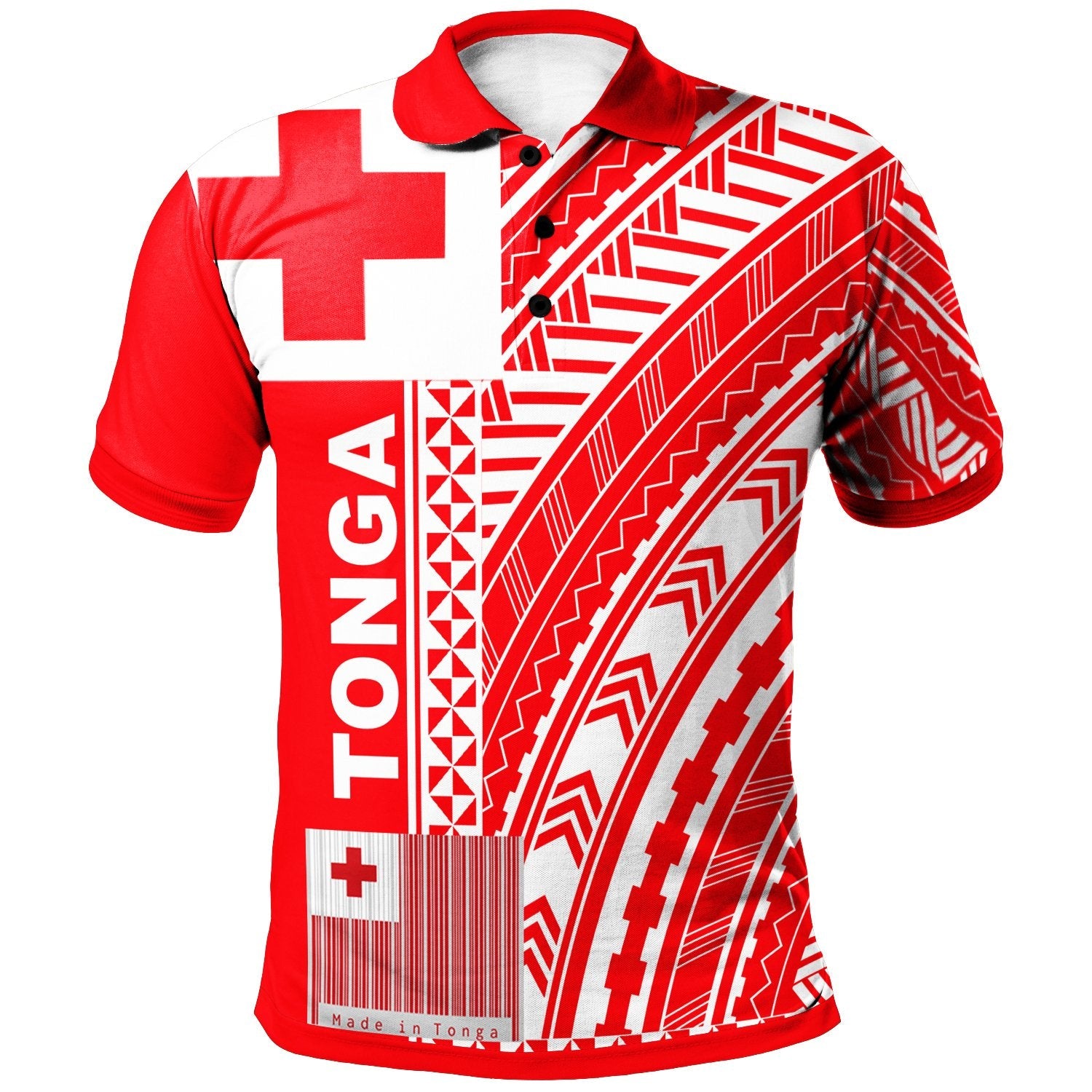 Tonga Polo Shirt - Unique Barcode White Red
