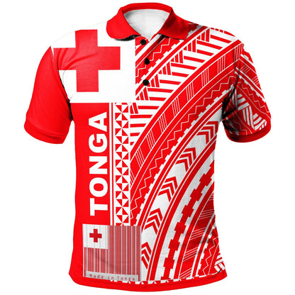 Tonga Polo Shirt - Unique Barcode White Red
