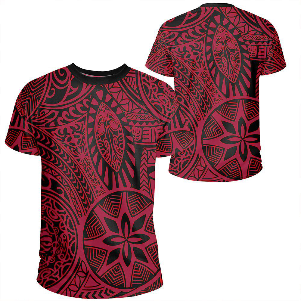 Polynesian Hawaiian Style Tribal Tattoo Burgundy T Shirt RLT7