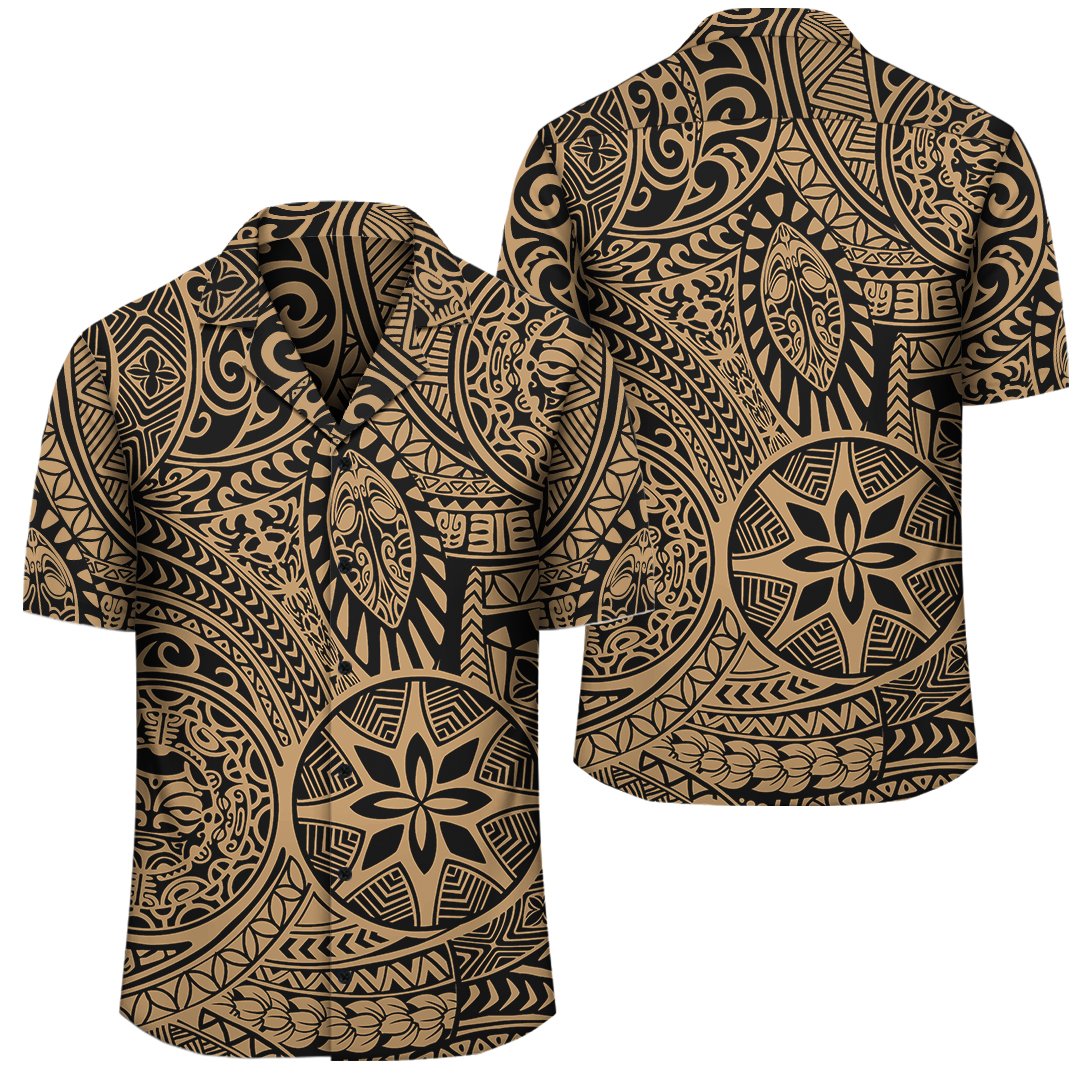Polynesian Hawaiian Style Tribal Tattoo Gold Hawaiian Shirt