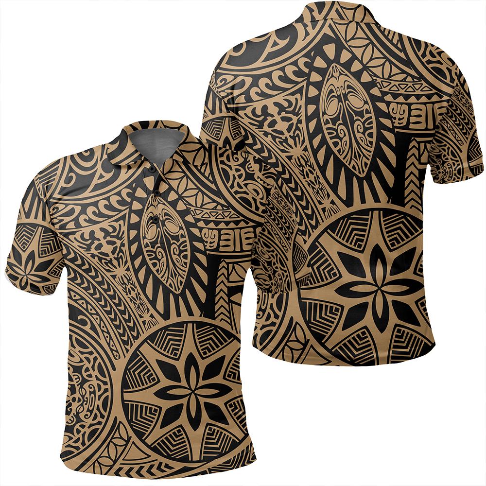 Unisex Polynesian Hawaiian Style Tribal Tattoo Gold Polo Shirt - AH