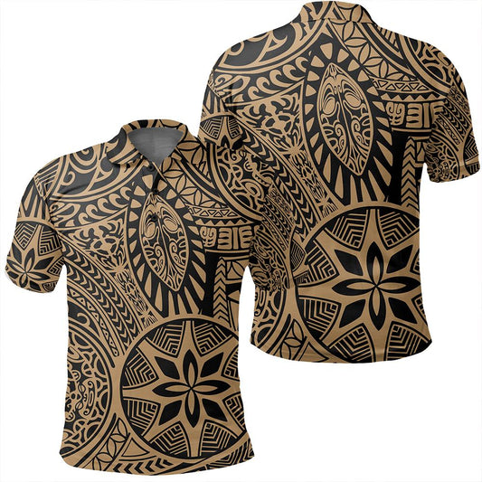 Unisex Polynesian Hawaiian Style Tribal Tattoo Gold Polo Shirt - AH