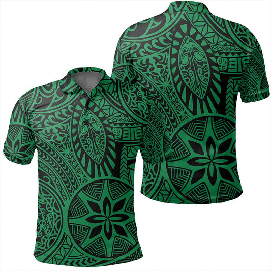 Unisex Polynesian Hawaiian Style Tribal Tattoo Green Polo Shirt - AH