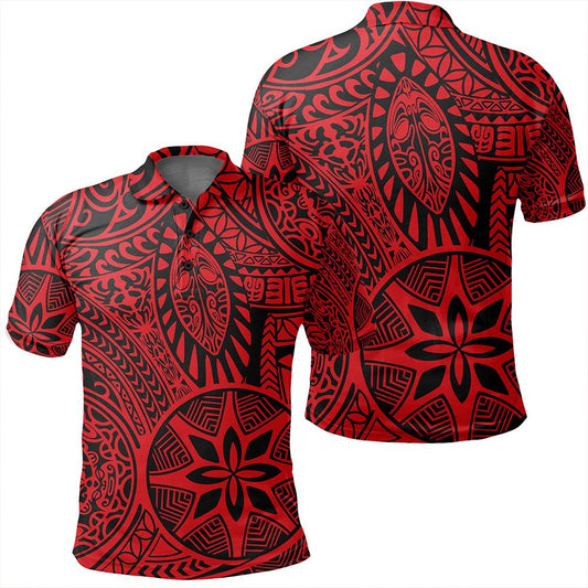 Unisex Polynesian Hawaiian Style Tribal Tattoo Red Polo Shirt - AH