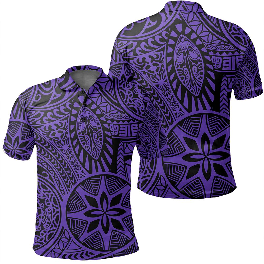 Unisex Polynesian Hawaiian Style Tribal Tattoo Violet Polo Shirt - AH