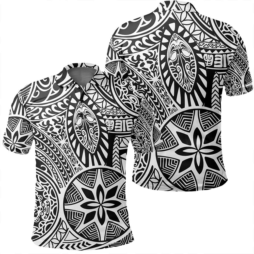 Unisex Polynesian Hawaiian Style Tribal Tattoo White Polo Shirt - AH