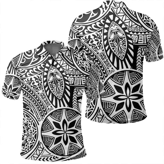 Unisex Polynesian Hawaiian Style Tribal Tattoo White Polo Shirt - AH