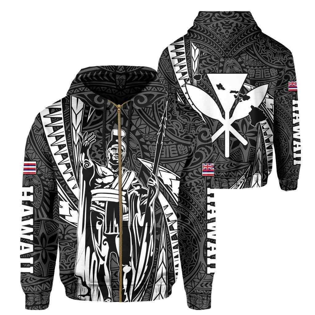 Polynesian King Hawaiian Style Tribal Tattoo White Hoodie (Zip up) Mega Style AH