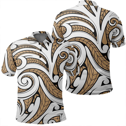 Unisex Polynesian Maori Ethnic Ornament Gold Polo Shirt - AH