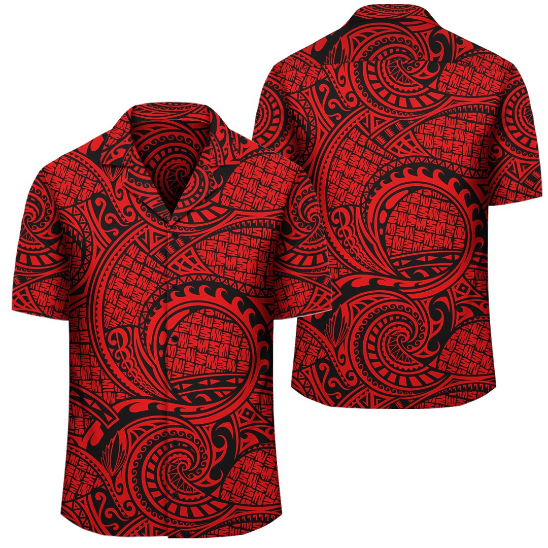 Polynesian Maori Lauhala Red Hawaiian Shirt