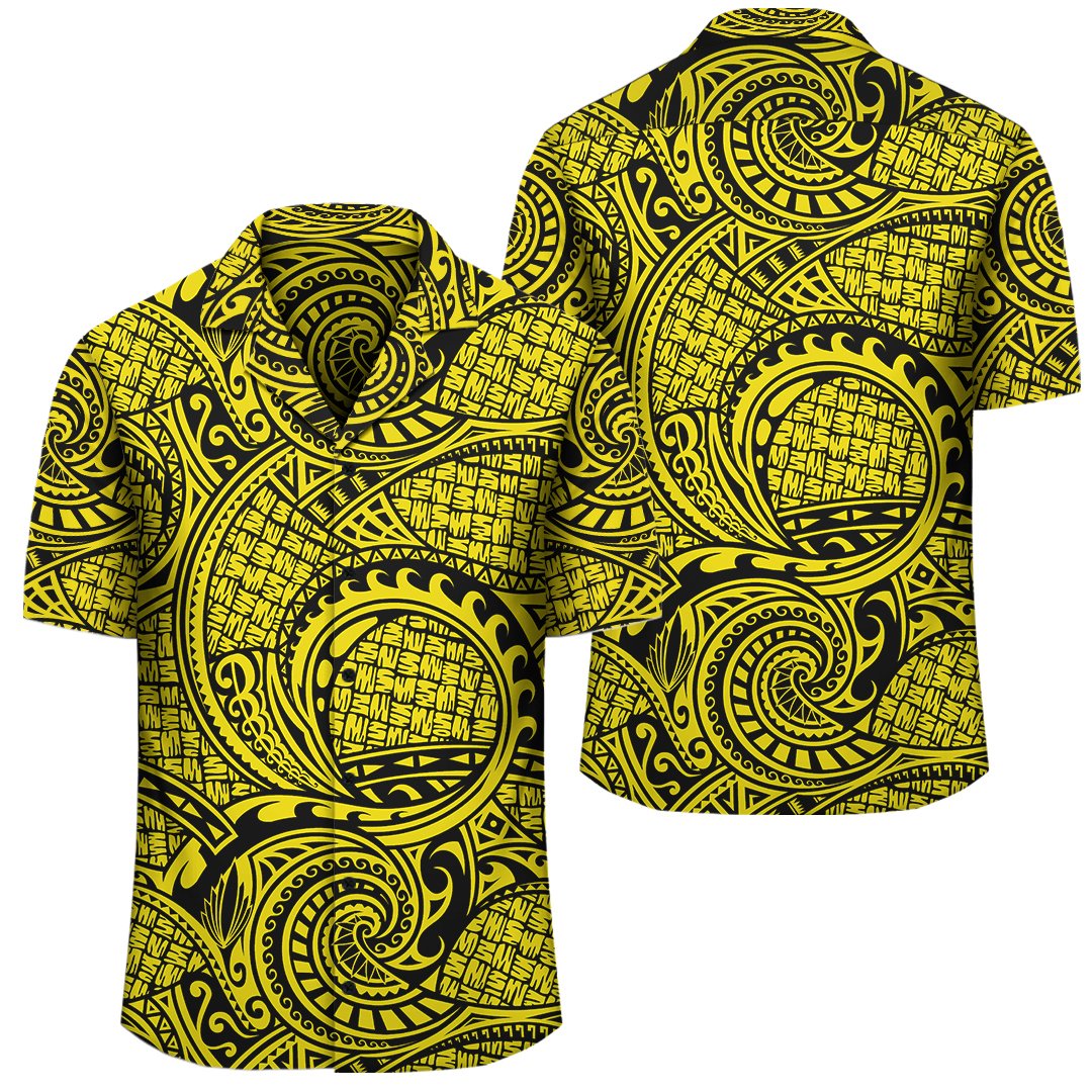 Polynesian Maori Lauhala Yellow Hawaiian Shirt