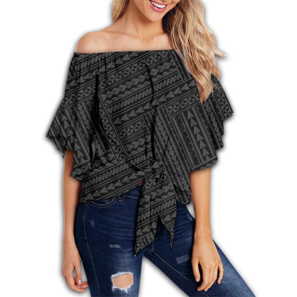 Polynesian Nation Gray Hawaii Women's Off Shoulder Wrap Waist Top