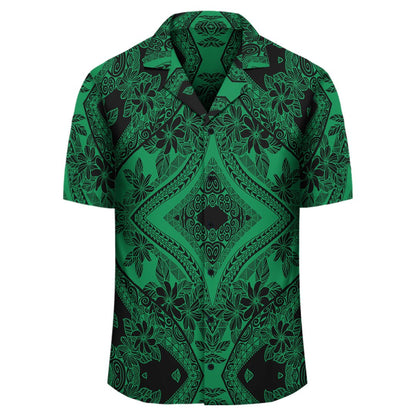 Polynesian Plumeria Mix Green Black Hawaiian Shirt