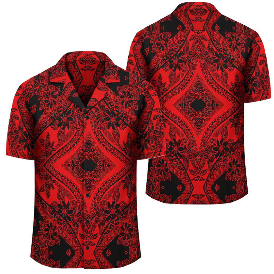 Polynesian Plumeria Mix Red Black Hawaiian Shirt