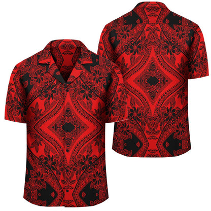 Polynesian Plumeria Mix Red Black Hawaiian Shirt