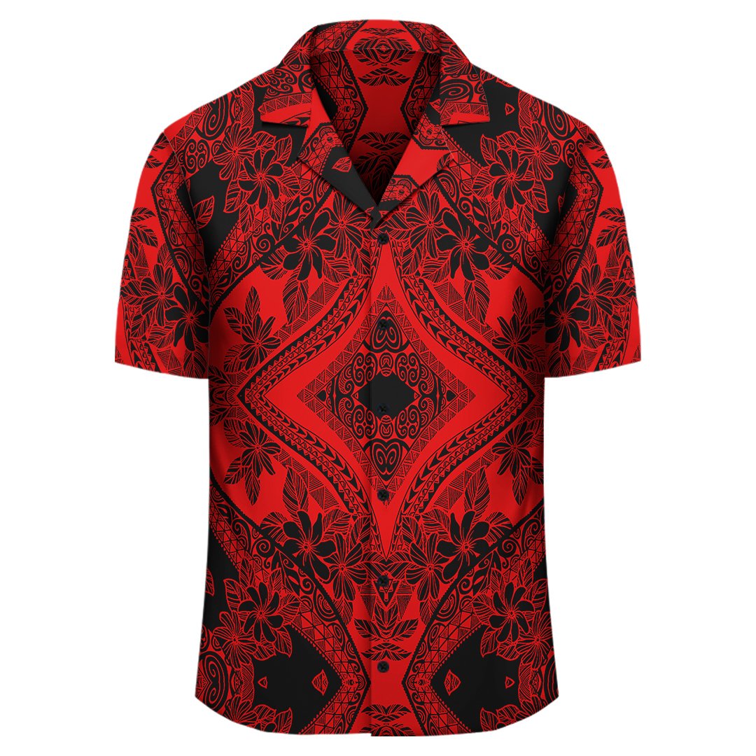 Polynesian Plumeria Mix Red Black Hawaiian Shirt