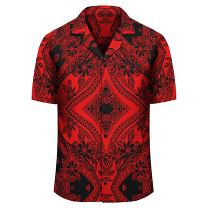 Polynesian Plumeria Mix Red Black Hawaiian Shirt