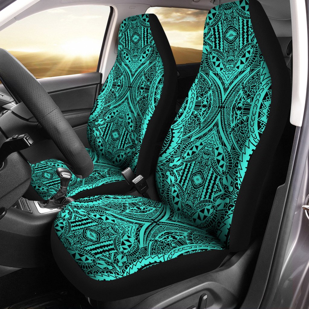 Polynesian Symmetry Turquoise Car Seat Cover