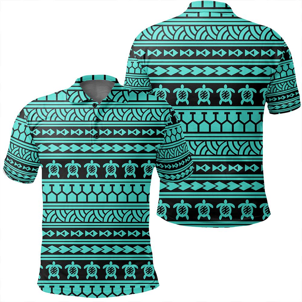 Unisex Polynesian Tattoo Tribal Turquoise Polo Shirt - AH