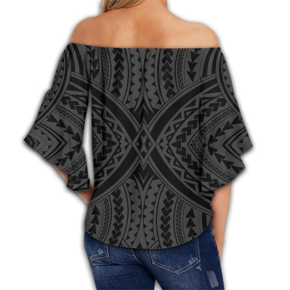 Polynesian Tradition Gray Hawaii Women's Off Shoulder Wrap Waist Top