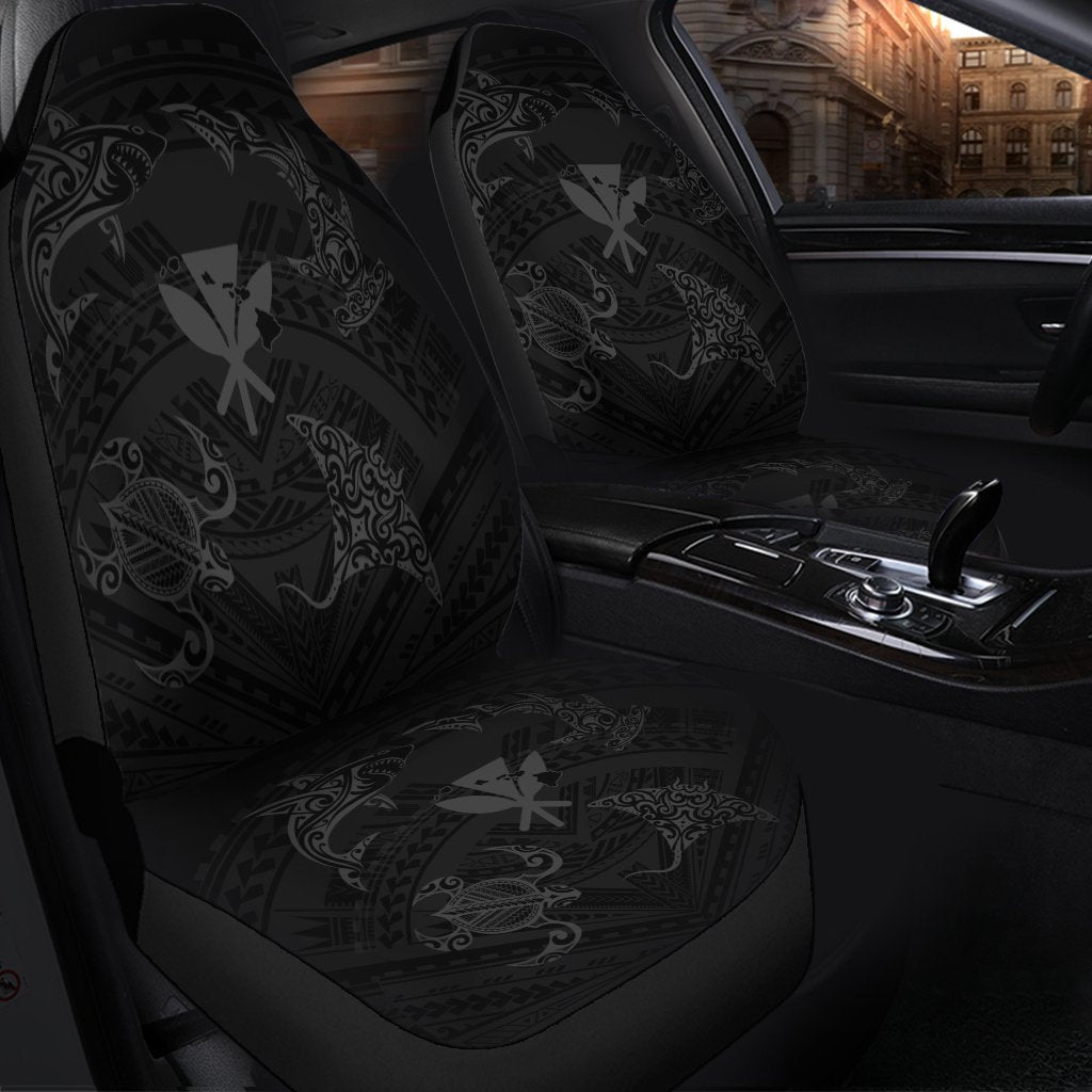 Polynesian Turtle Hammerhead Shark Ray Kanaka Hawaii Car Seat Covers Circle Grey AH