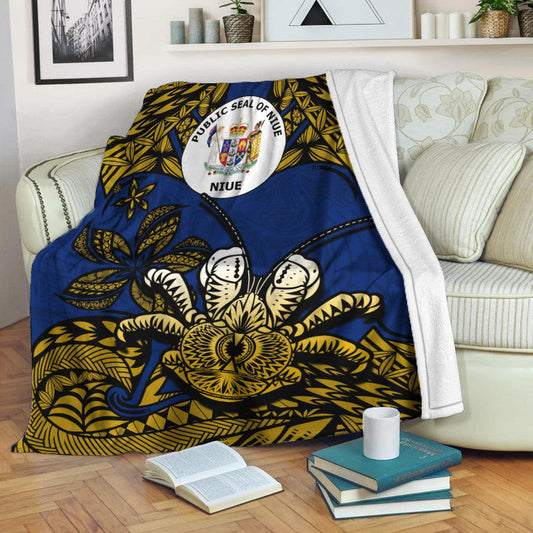 Niue Uga Premium Blanket Tribal Patterns Blue Style