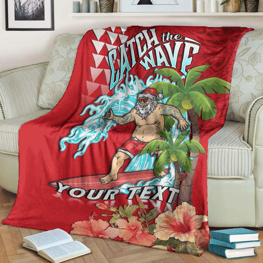 Custom Personalised Hawaii Mele Kalikimaka Premium Blanket Santa Claus Surfing Xmas Time