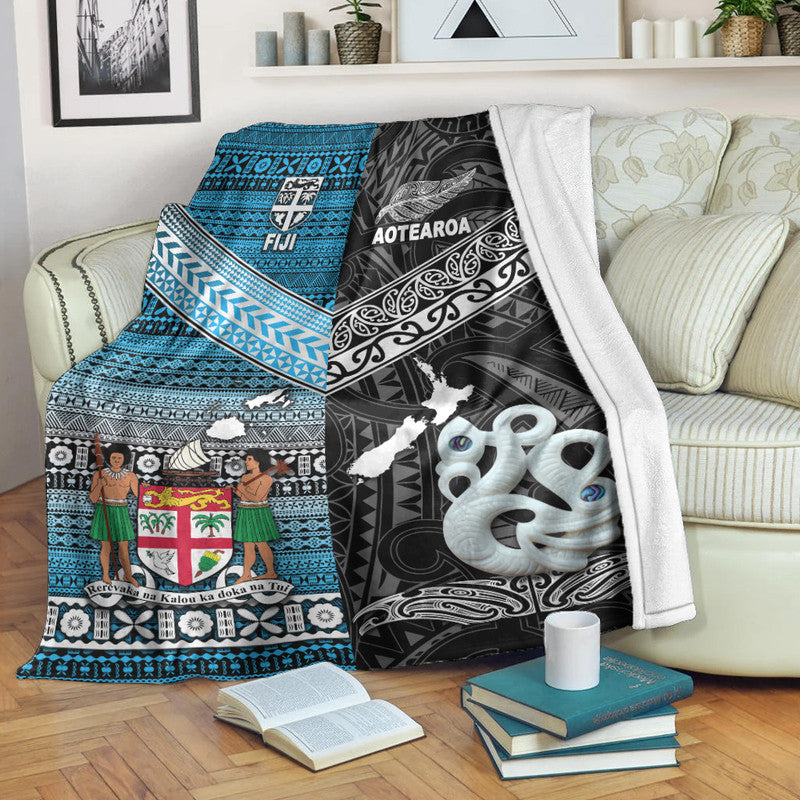 New Zealand And Fiji Premium Blanket Together Black