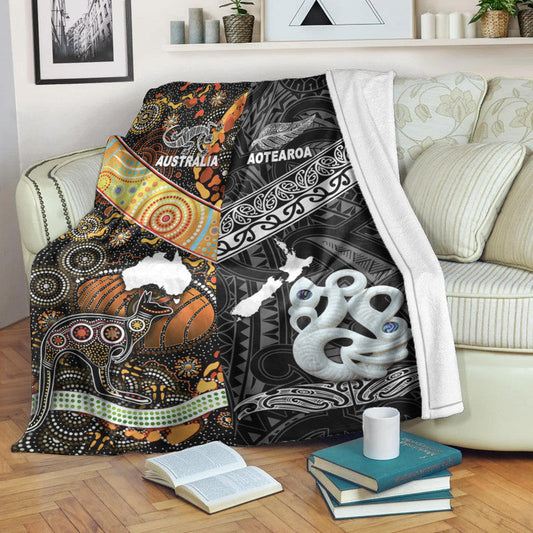 New Zealand Maori Aotearoa And Australia Aboriginal Premium Blanket Together Black