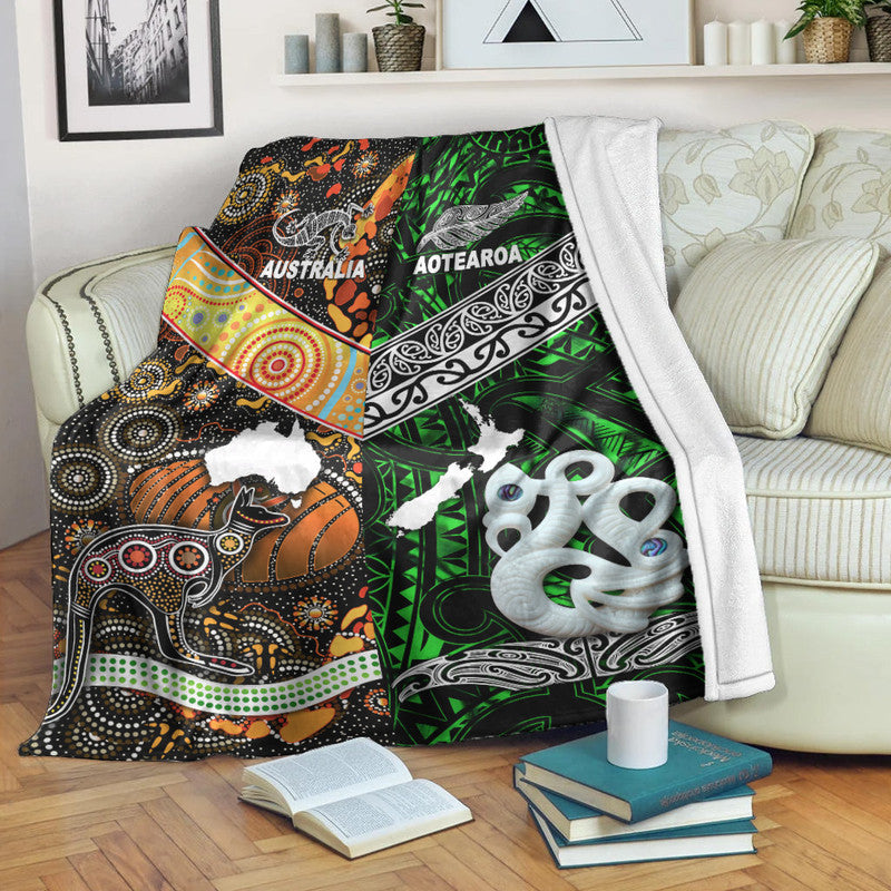 New Zealand Maori Aotearoa And Australia Aboriginal Premium Blanket Together Green