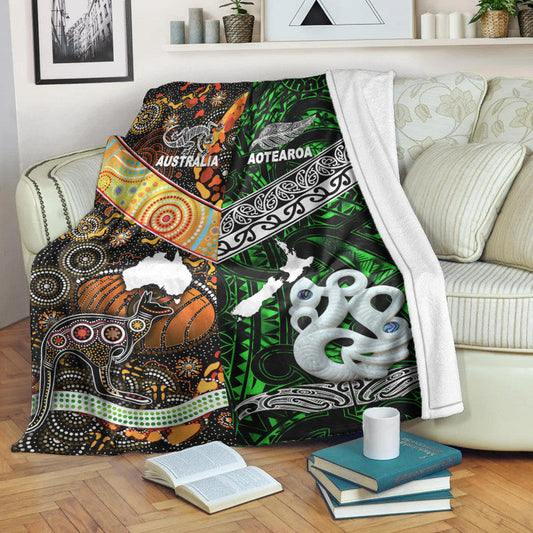 New Zealand Maori Aotearoa And Australia Aboriginal Premium Blanket Together Green