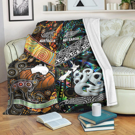 New Zealand Maori Aotearoa And Australia Aboriginal Premium Blanket Together Paua Shell