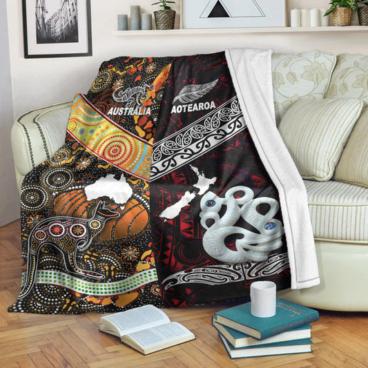 New Zealand Maori Aotearoa And Australia Aboriginal Premium Blanket Together Red