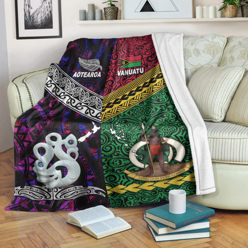 New Zealand And Vanuatu Premium Blanket Together Purple