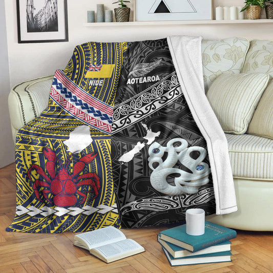 New Zealand And Niue Premium Blanket Together Black