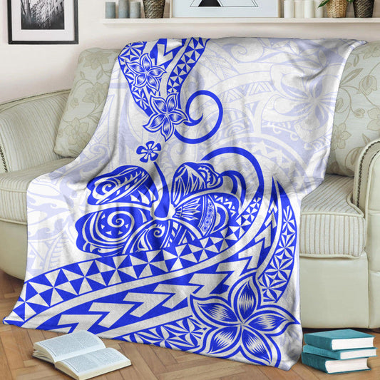 Polynesian Tribal Tattoo Retro Premium Blanket Blue Screen Color