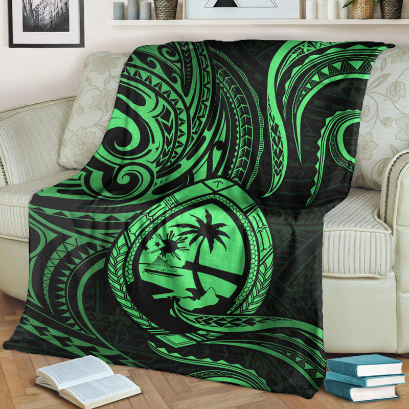 Polynesian Guam With Polynesian Tribal Tattoo and Coat of Arms Premium Blanket Green Version