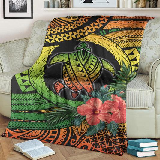 Polynesian Turtle Premium Blanket Circle Turtle Hibiscus Reggae