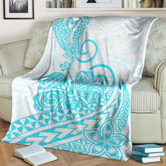 Polynesian Tribal Tattoo Retro Premium Blanket Aqua Screen Color