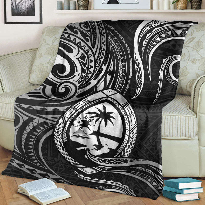 Polynesian Guam With Polynesian Tribal Tattoo and Coat of Arms Premium Blanket Black Version