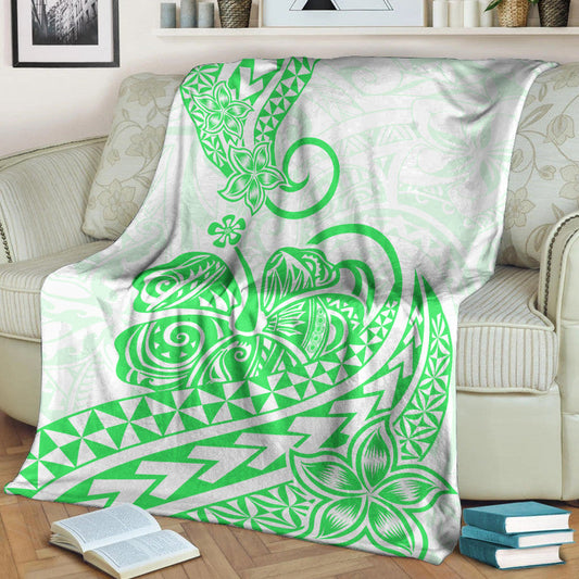 Polynesian Tribal Tattoo Retro Premium Blanket Green Screen Color