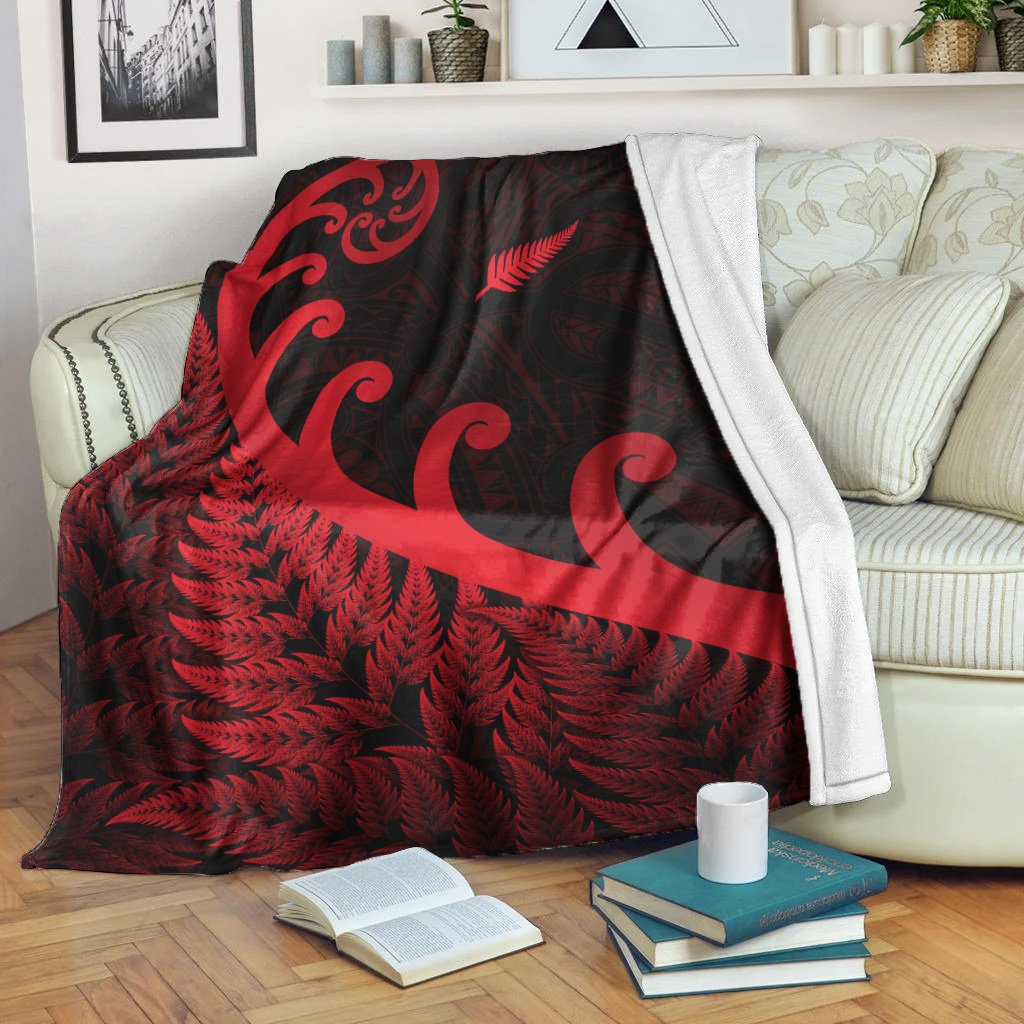 New Zealand Rugby Maori Premium Blanket Silver Fern Koru Vibes Red