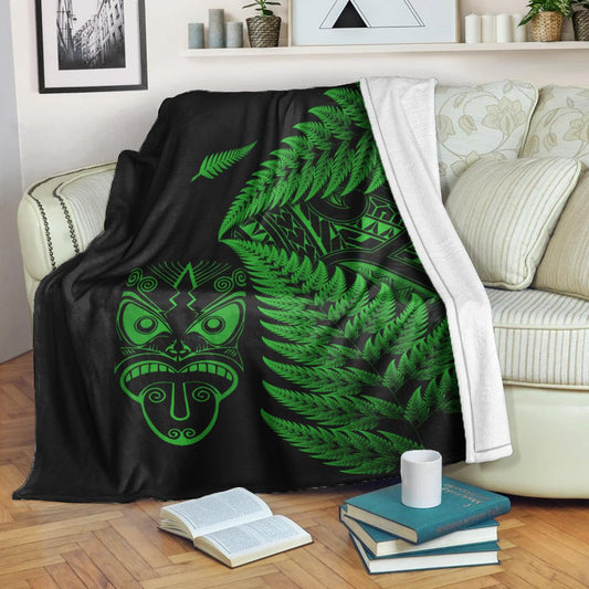 New Zealand Haka Rugby Maori Premium Blanket Silver Fern Vibes Green