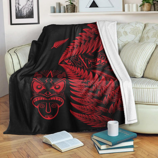 New Zealand Haka Rugby Maori Premium Blanket Silver Fern Vibes Red
