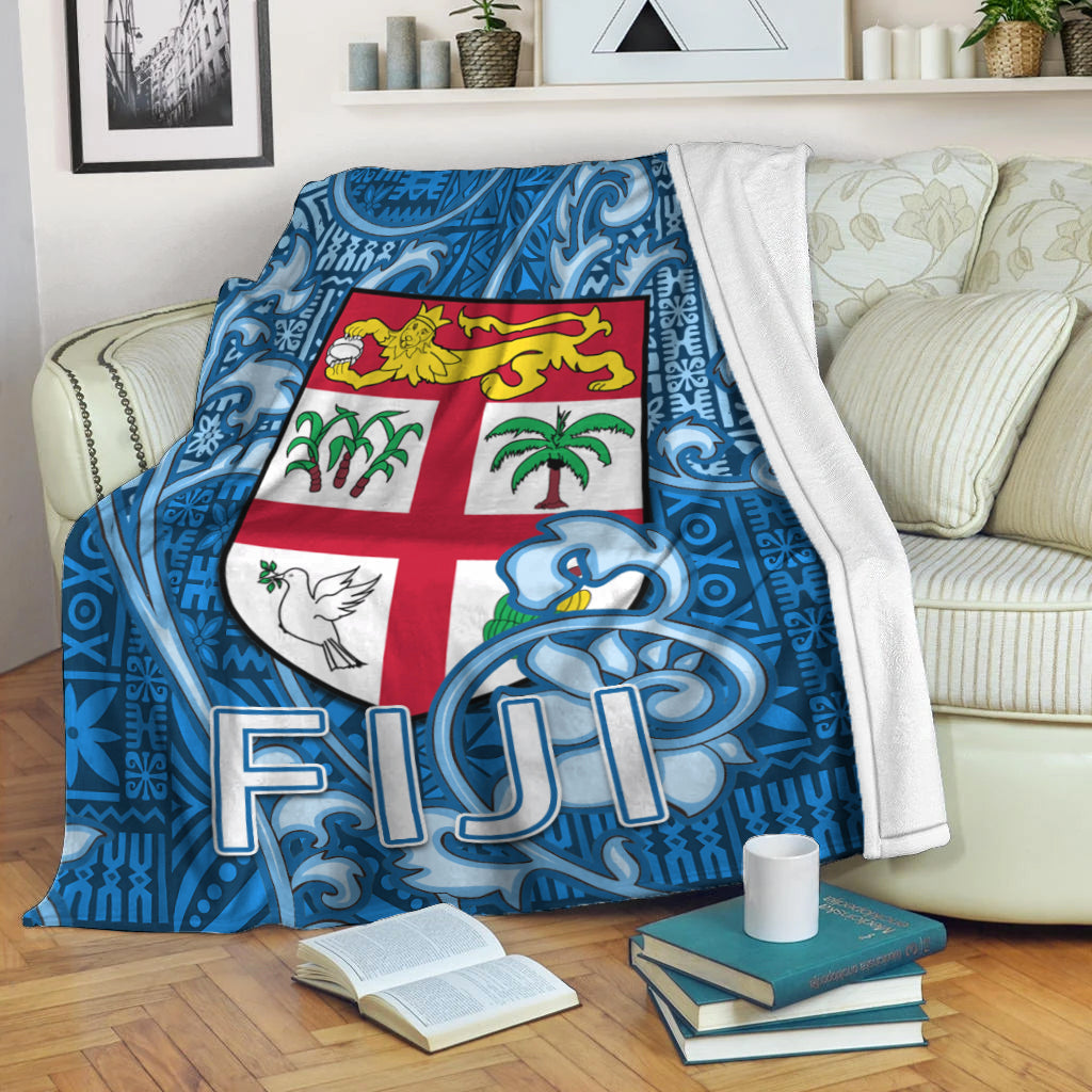 Fiji Premium Blanket Tapa Patterns Blue Style