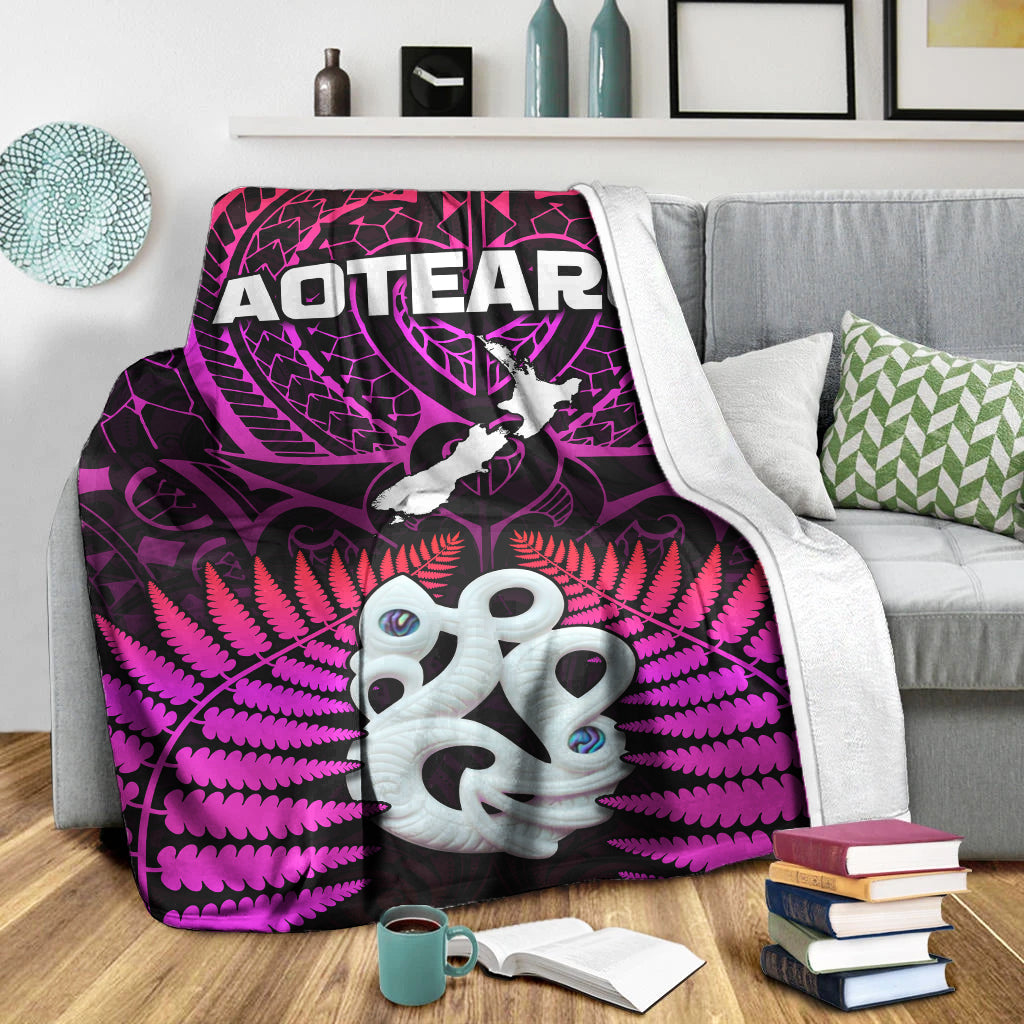 Aotearoa Fern Premium Blanket New Zealand Hei Tiki Purple Style