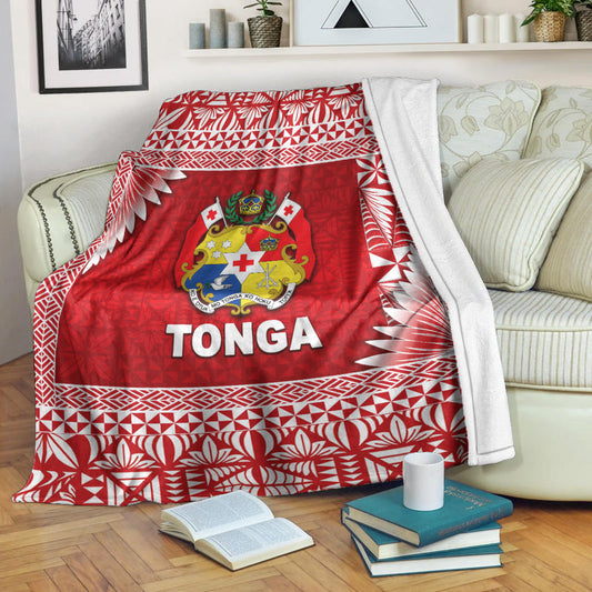 Tonga Coat Of Arms Premium Blanket Simplified Version Red