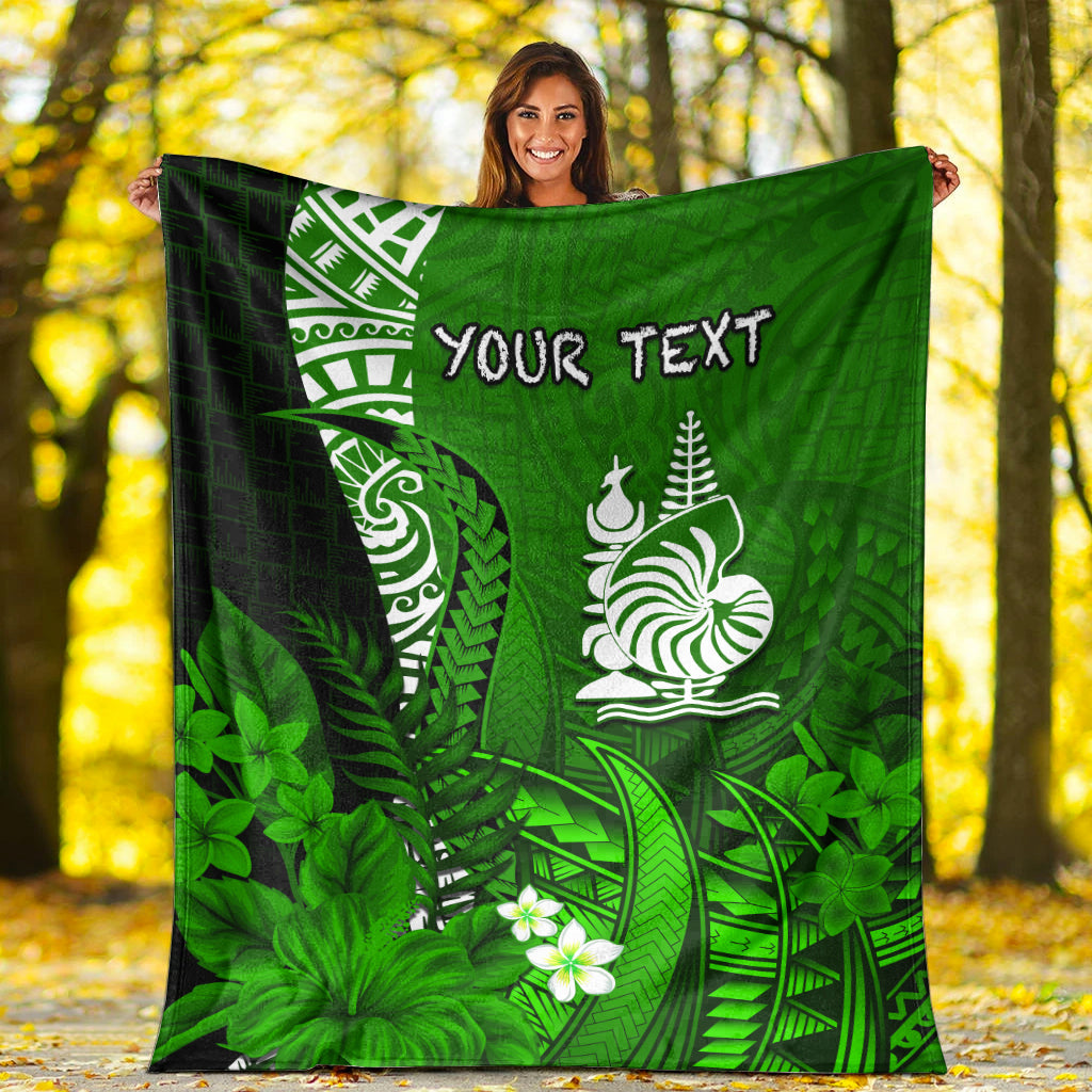 Custom Personalised New Caledonia Premium Blanket Nautilus Green Polynesian Hibiscus