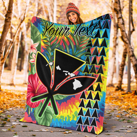 Custom Personalised Hawaii Rainbow Tie Dye Premium Blanket Flowers Polynesian Hawaiian Tribal